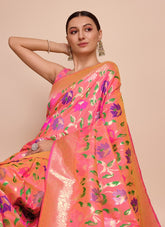 Peach Colour Saree Looking Calming